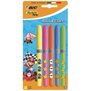 Blister de 5 Surligneurs Bic Highlighter Grip Décor Super Mario