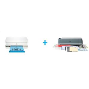 Imprimante multifonction HP Envy 6132e Blanc Eligible à Instant Ink + Pack Machine de découpe Cricut Maker 4 Gris + kit essentiel