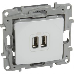 Double chargeur USB Nilo&eacute; 2400 mA blanc LEGRAND 664794