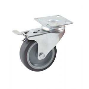 Roulette diam&egrave;tre 100 mm hauteur 135 mm caoutchouc gris platine pivotant + frein AVL 5579100H