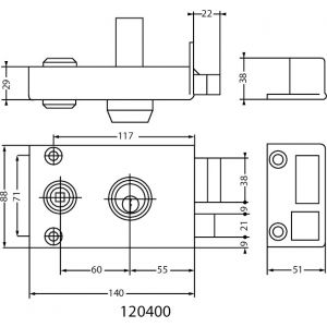 Serrure 3 points VEGA horizontal fouillot cylindre de 45mm droite - JPM - 504000-18-1A