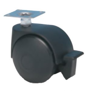 Roulette Twiny double galet noire &agrave; platine pivotante + frein 50 mm GUITEL HERVIEU 754410