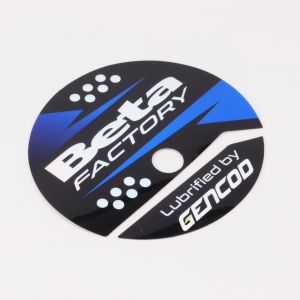 Sticker de carter d'embrayage AM6 Minarelli Gencod Beta Factory bleu holographique