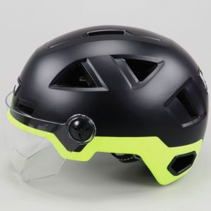 Casque v&eacute;lo avec &eacute;clairages et visi&egrave;re Vito E-Light noir et jaune fluo mat