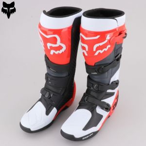 Bottes Fox Racing Comp blanches et rouges fluo