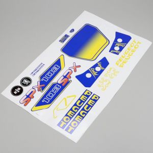 Kit déco Peugeot 103 SPX phase 1 (jantes Grimeca) bleu et jaune