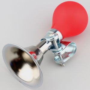 Sonnette trompette de v&eacute;lo, trottinette Lampa chrom&eacute;e et rouge