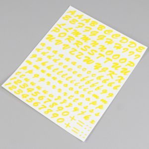 Stickers lettres et num&eacute;ros classiques jaunes (planche)