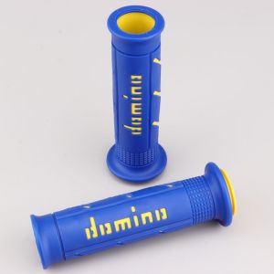 Poign&eacute;es moto Domino A250 bleues et jaunes