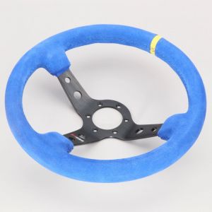 Volant 3 branches tulipage 90 mm peau retourn&eacute;e kartcross, autocross &Oslash;350 mm RRS Corsa bleu