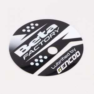 Sticker de carter d'embrayage AM6 Minarelli Gencod Beta Factory blanc holographique