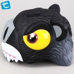 Casque v&eacute;lo enfant avec &eacute;clairage arri&egrave;re int&eacute;gr&eacute; Crazy Safety Panth&egrave;re 3D noir