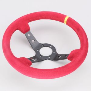 Volant 3 branches tulipage 90 mm peau retourn&eacute;e kartcross, autocross &Oslash;350 mm RRS Corsa rouge