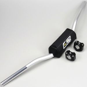 Guidon Fatbar alu &Oslash; 28 mm Gencod argent avec pontets et mousse noirs