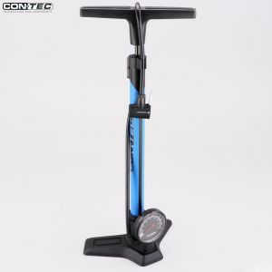 Pompe de gonflage &agrave; pied v&eacute;lo &Oslash;34 mm avec manom&egrave;tre Contec Air Support Twist noire et bleue