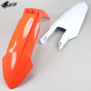 Garde boues avant, arrière KTM SX 125, 250, 450... (depuis 2023) UFO orange et blanc