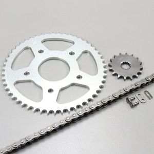 Kit chaîne 16x50x130 Derbi GPR 125, Gilera SC 125 Afam gris (démultiplication origine)