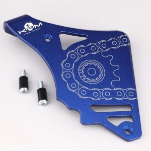 Cache pignon aluminium AM6 Minarelli KRM Pro Ride (avec butée de biellette d'embrayage) bleu foncé