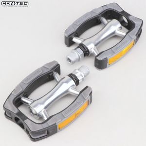 P&eacute;dales plates alu antid&eacute;rapantes pour v&eacute;lo Contec Trip chrom&eacute;es et noires 103x80 mm