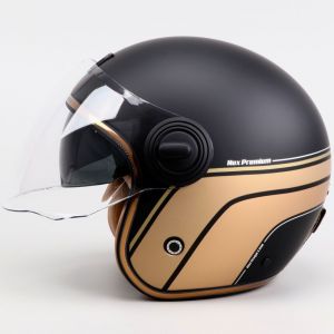 Casque jet Nox Heritage Line noir mat et or