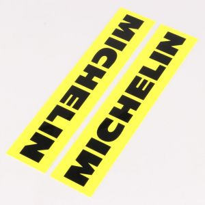 Stickers de fourche, garde boue... Michelin vintage horizontal jaunes 200 mm (paire)