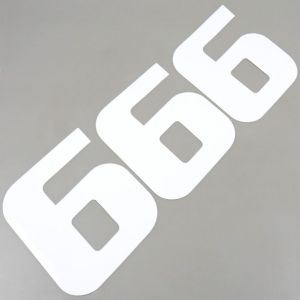 Stickers num&eacute;ro cross 6 blancs 20 cm Blackbird (jeu de 3)