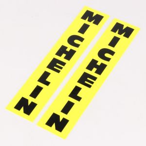 Stickers de fourche, garde boue... Michelin vintage vertical jaunes 200 mm (paire)