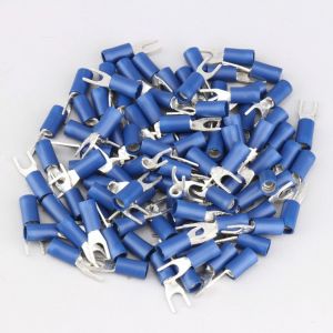 Cosses &agrave; fourche isol&eacute;es 4.3 mm WKK bleues (lot de 100)