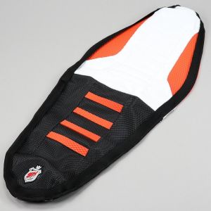 Housse de selle KTM SX 125, 250, SX-F 450... (2019 - 2021), EXC (2019 - 2021) JN Seats noire et blanche
