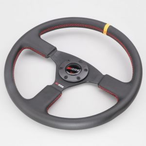Volant 3 branches plat simili cuir kartcross, autocross &Oslash;380 mm RRS Off Road noir