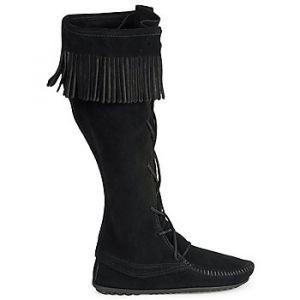 Bottes Minnetonka FRONT LACE HARDSOLE KNEE HI BOOT Noir - Taille 36,37,40,41