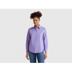 Benetton, Chemise En Coton Coupe Classique, size L, Bleu Pervenche, Femme