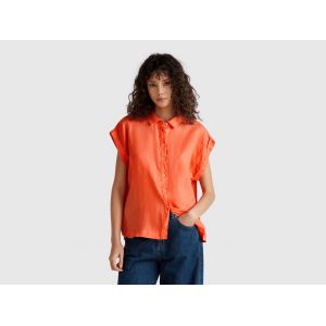 Benetton, Chemise Coupe Classique En Pur Lin, size L, , Femme