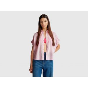 Benetton, Chemise Rayée Coupe Confort, size L, Rose, Femme