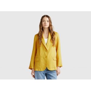 Benetton, Blazer En Pur Lin, size , Moutarde, Femme