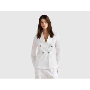 Benetton, Veste Croisée En Pur Lin, size , Blanc, Femme