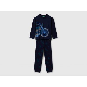 Benetton, Pyjama Avec Imprimé Vélo, size XXS, Bleu Foncé, Enfants