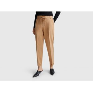 Benetton, Pantalon De Couleur Unie Avec Cordon De Serrage, Taille: XL, Camel, Femme