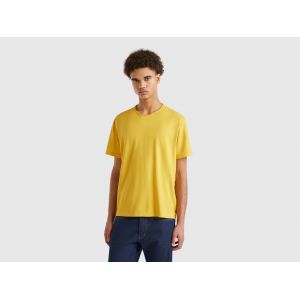 Benetton, T-shirt Jaune Moutarde En Coton Flammé, size XL, Moutarde, Homme