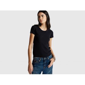 Benetton, Chemise À Manches Courtes En Pur Coton, Taille: XXS, Noir, Femme