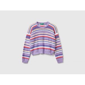 Benetton, Pull Rayé Multicolore Avec Lurex, size S, Lilas, Enfants