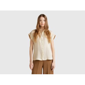 Benetton, Chemise Coupe Classique En Pur Lin, size XXS, Beige, Femme