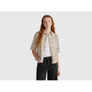 Benetton, Chemise À Motifs En Coton Léger, size XXS, Crème, Femme