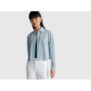 Benetton, Chemise Courte Avec Poche, Taille: XS, Bleu Clair, Femme