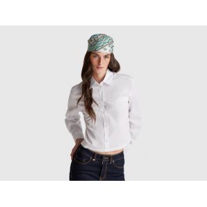 Benetton, Chemise Courte Avec Poche, Taille: L, Blanc, Femme