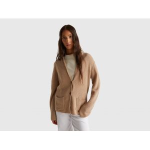 Benetton, Veste En Tricot Mélangé Laine Et Cachemire, Taille: L, Beige, Femme
