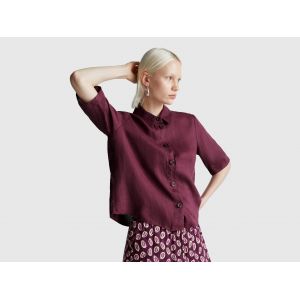 Benetton, Chemise Courte En Pur Lin, Taille: XS, Prune, Femme