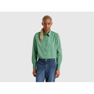 Benetton, Chemise En Coton Coupe Classique, size XS, Vert, Femme