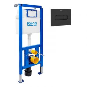 B&acirc;ti-support WC suspendu, installation sur cloison l&eacute;g&egrave;re, hauteur 112 cm, chasse 2/4-6 L + plaque noir mat (ROB01-FR)