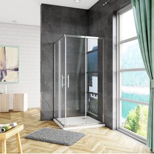 AICA cabine de douche coulissante 90x90x185cm acc&egrave;s d'angle, cabine de douche carr&eacute;e avec receveur de douche